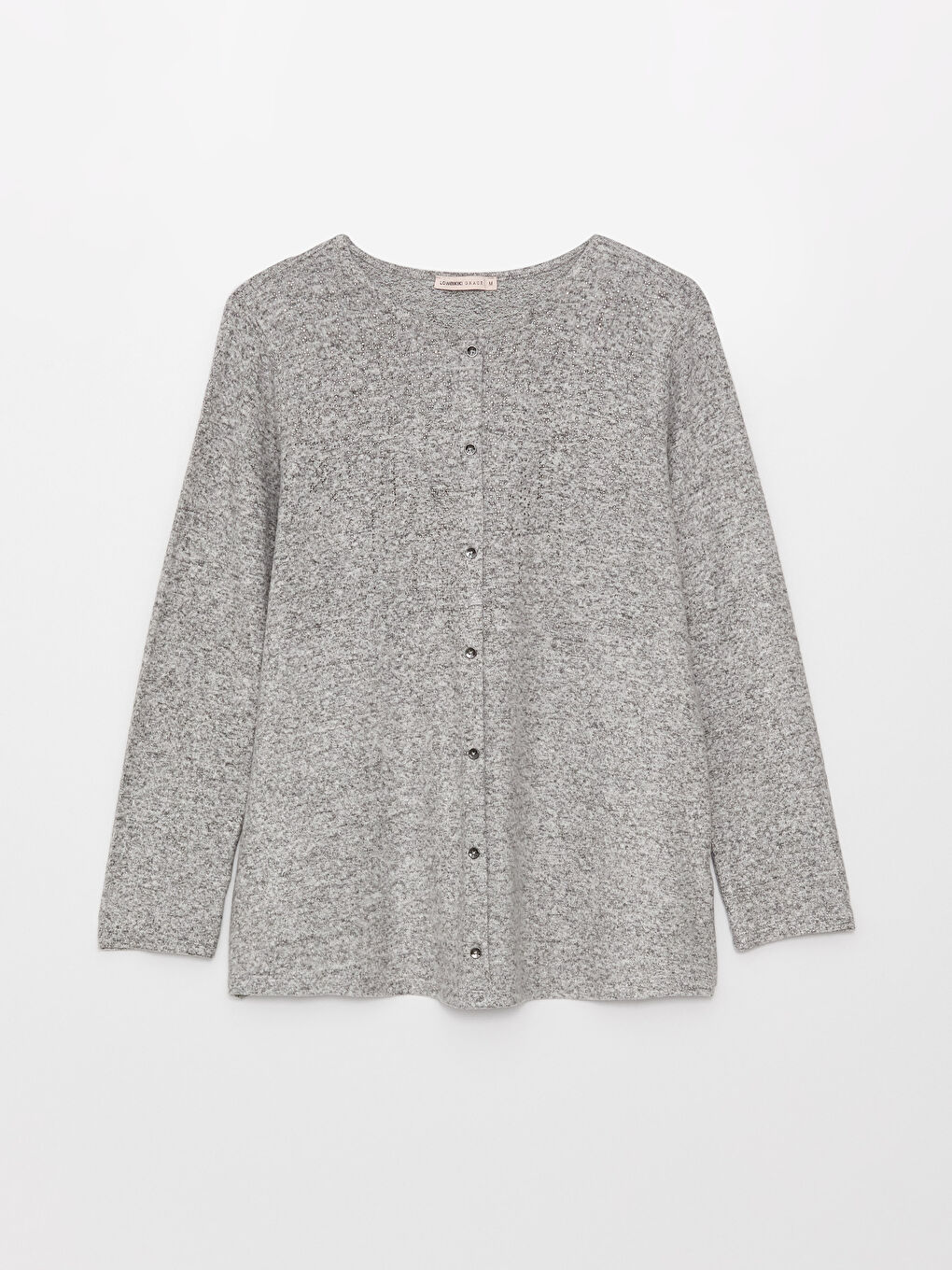 Gri Bisiklet Yaka Taşlı Uzun Kollu Kadın Bluz-5