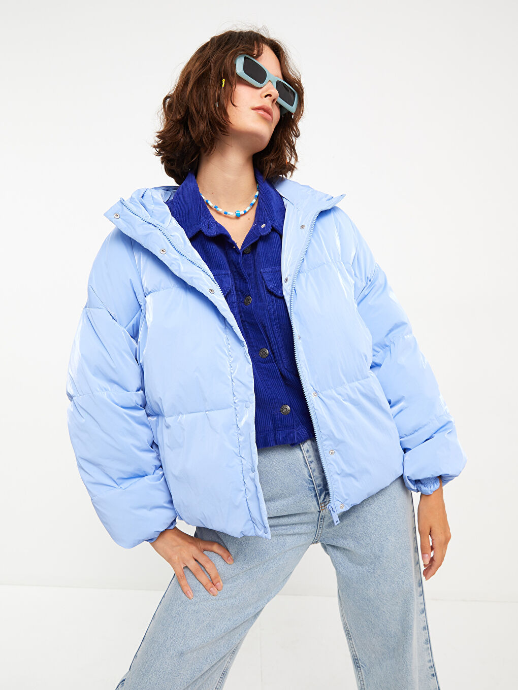 Women's Hooded Plain Puffer Coat-1