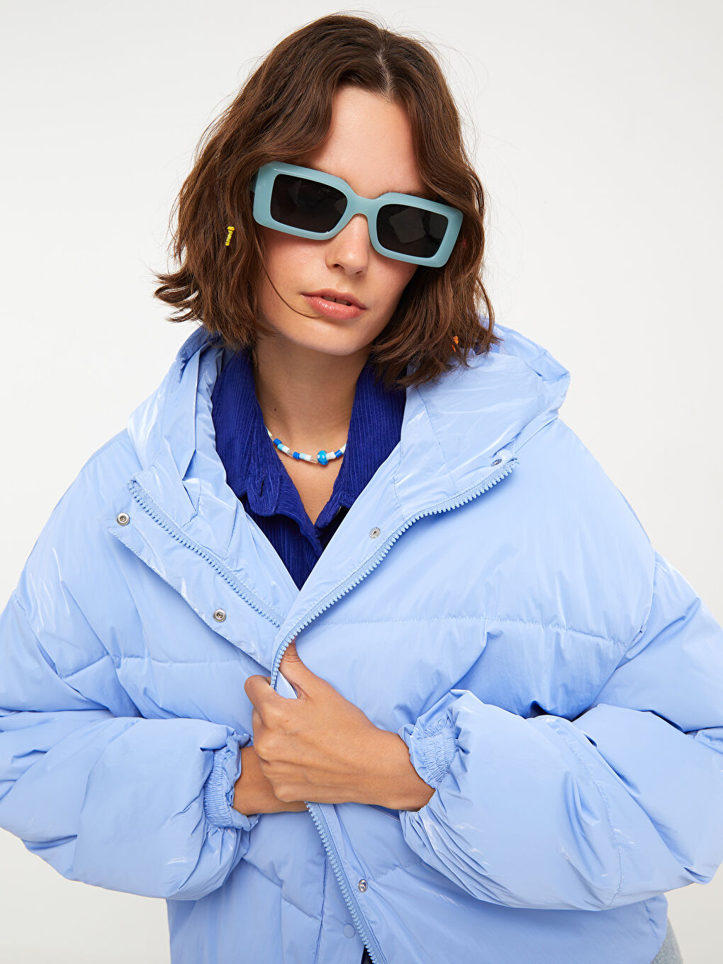 Women's Hooded Plain Puffer Coat-2