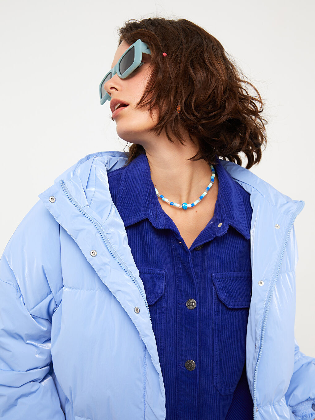 Women's Hooded Plain Puffer Coat-3