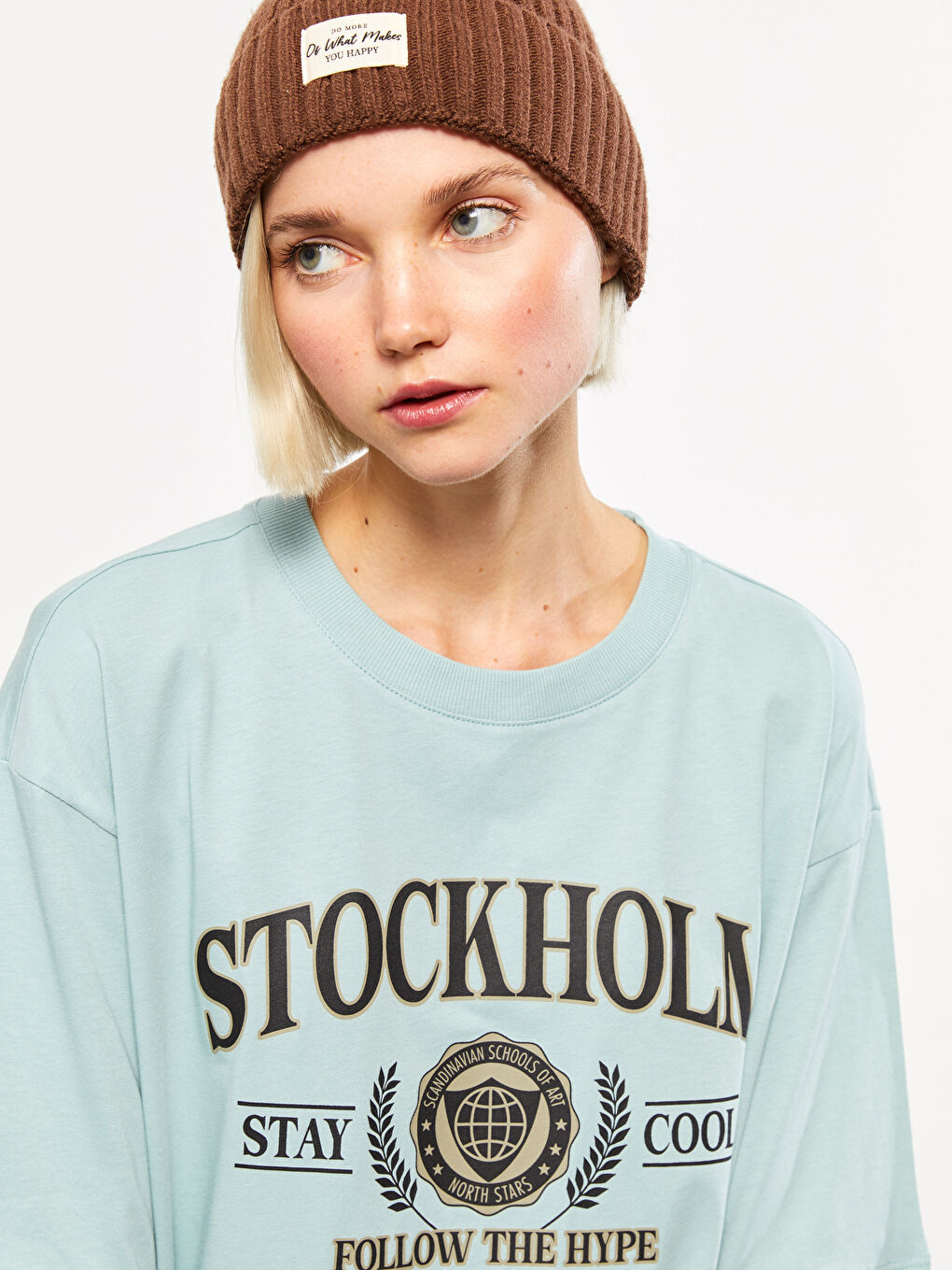 T-shirt en Coton à Manches Courtes Imprimé à Col Rond pour Femmes