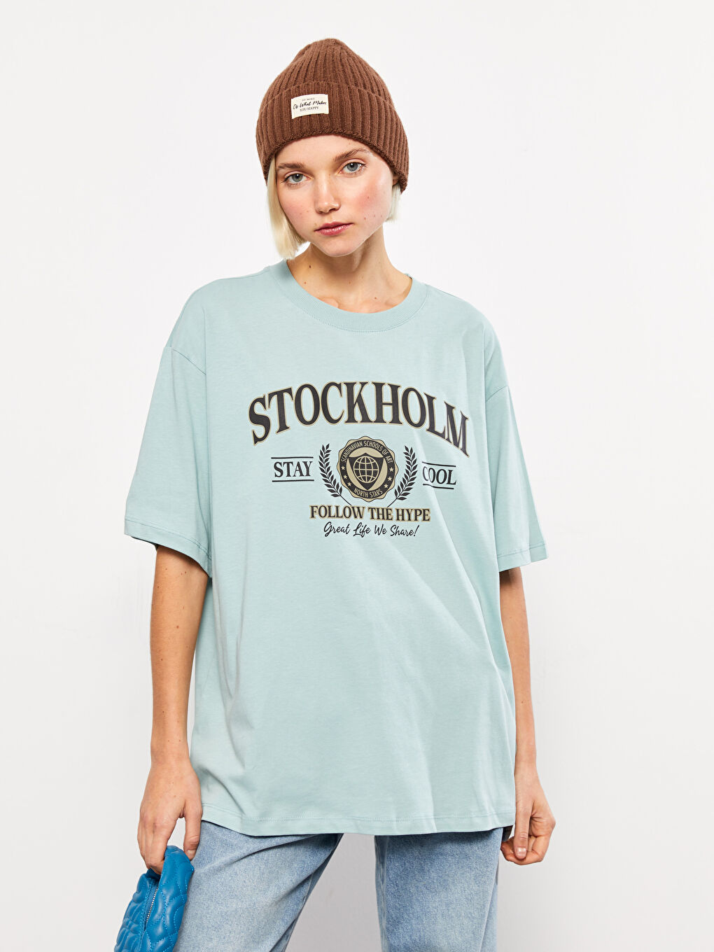 T-shirt en Coton à Manches Courtes Imprimé à Col Rond pour Femmes-1