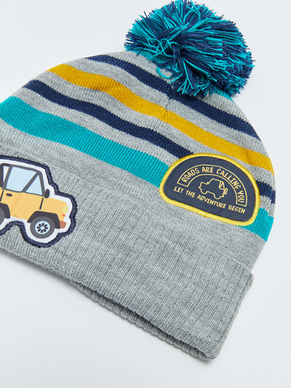 Gri Çizgili Erkek Çocuk Atkı, Bere ve Eldiven 3'lü Takım-2