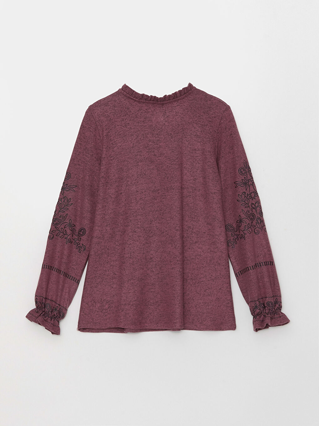 Mor Bağlamalı Yaka Nakışlı Uzun Kollu Kadın Bluz-6