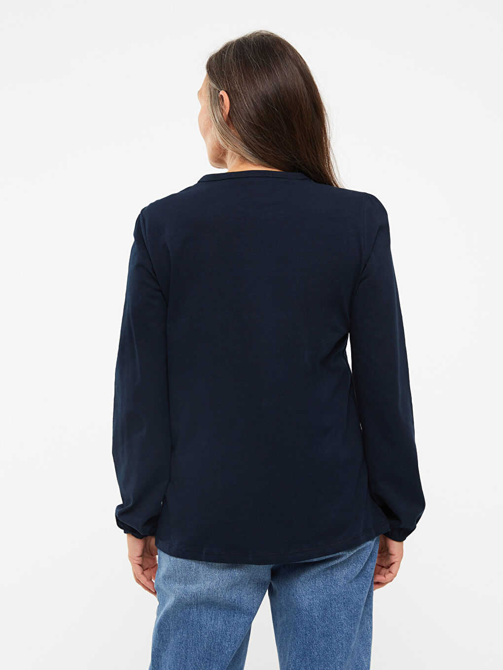 Crew Neck Embroidered Long Sleeve Cotton Women's T-Shirt-4