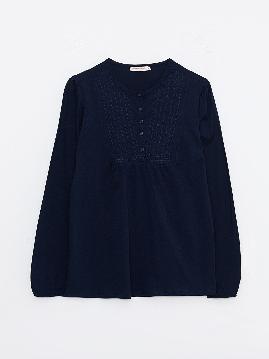 Crew Neck Embroidered Long Sleeve Cotton Women's T-Shirt-5