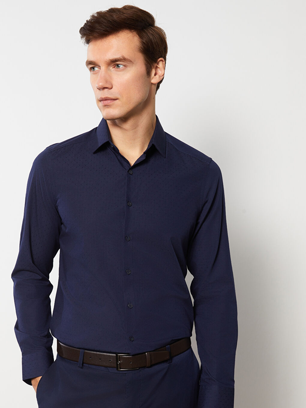 Slim Fit Long Sleeve Dobby Men's Shirt