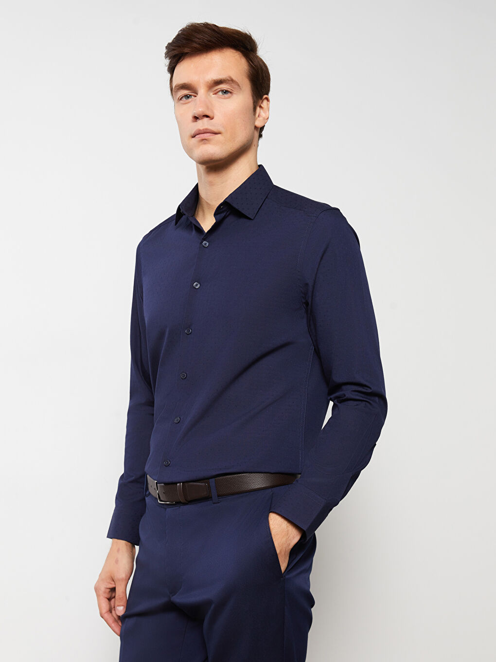 Slim Fit Long Sleeve Dobby Men's Shirt-1