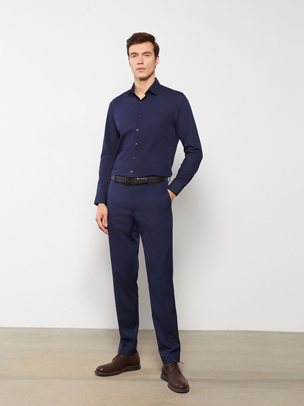 Slim Fit Long Sleeve Dobby Men's Shirt-2