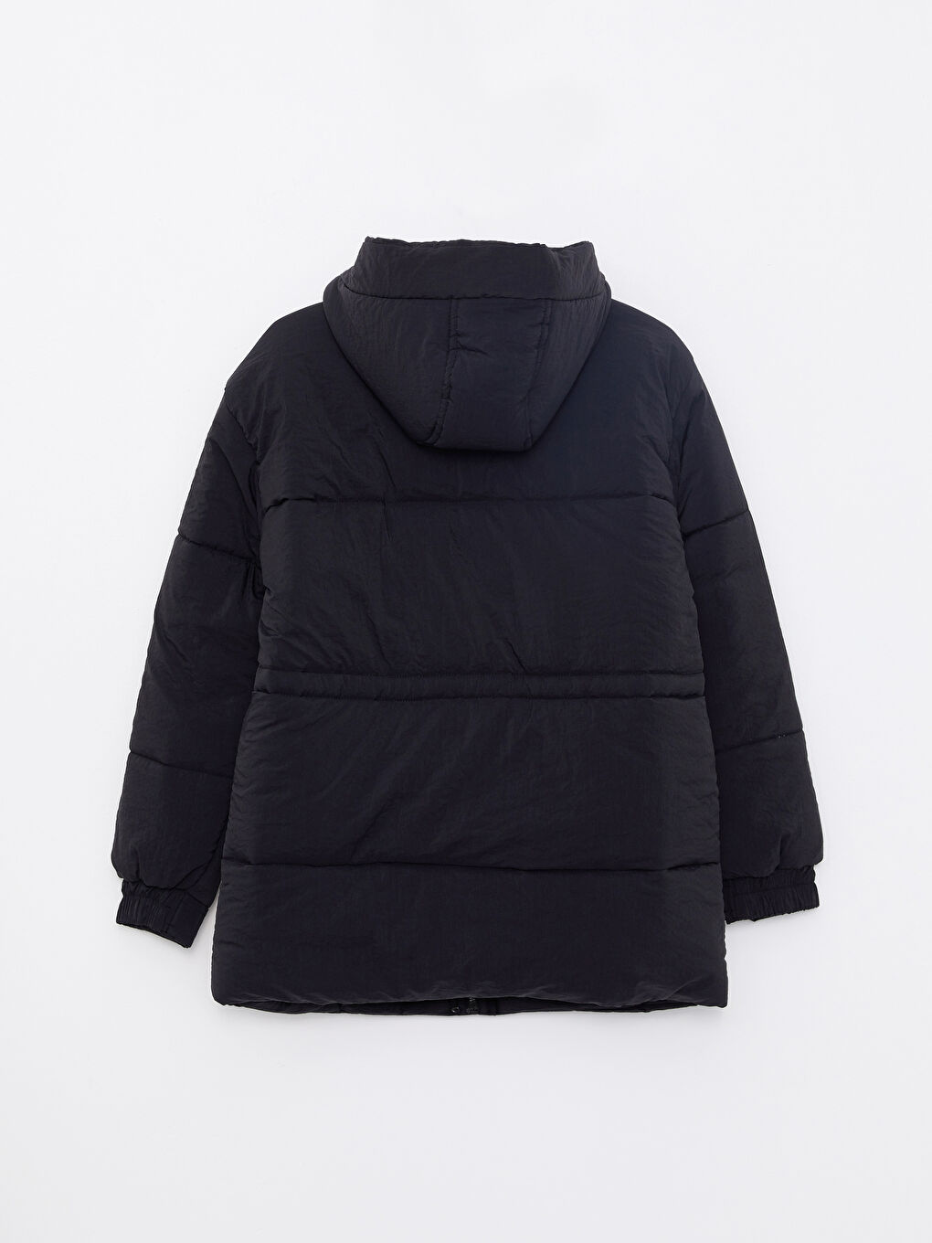 Siyah Kadın Kapüşonlu Düz Şişme Mont-8