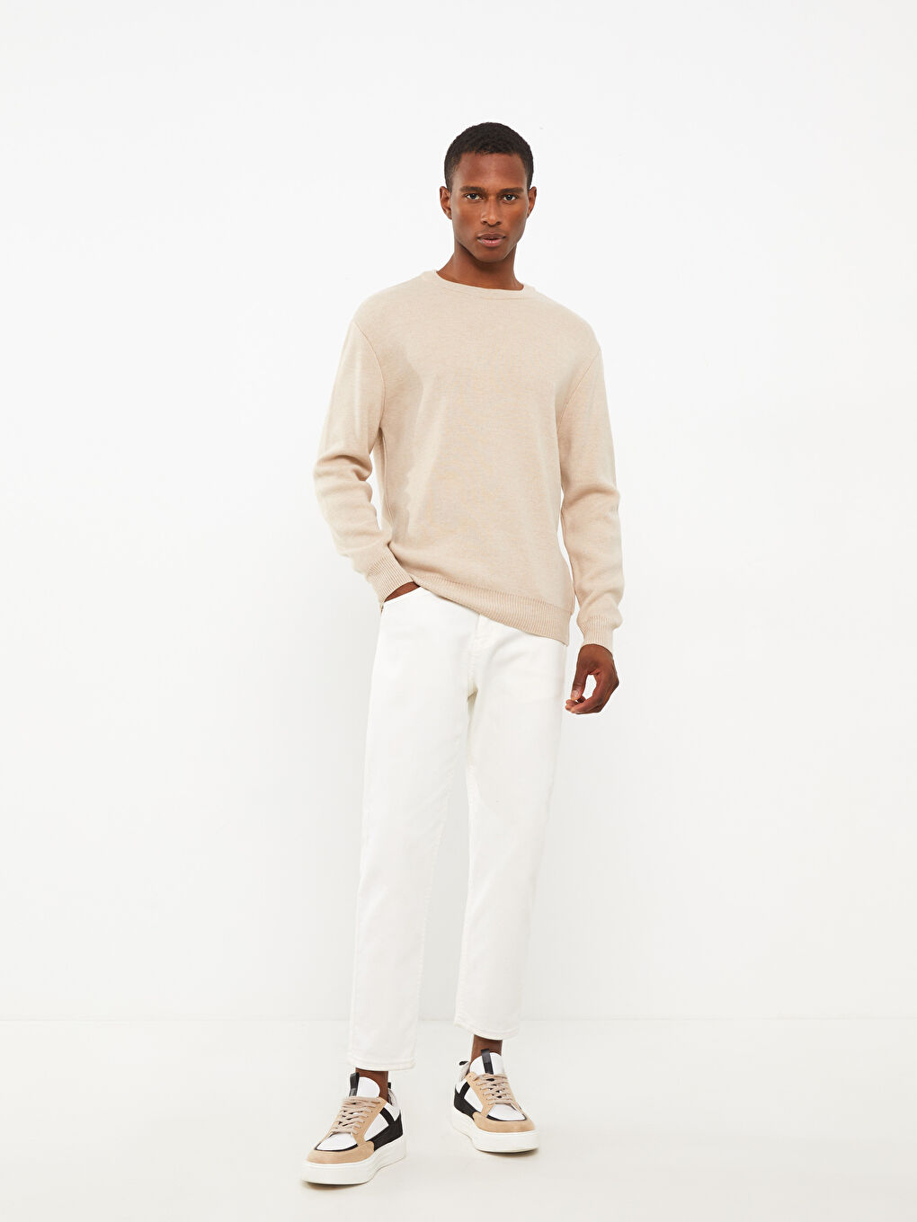 Пуловер с кръгло деколте и дълъг ръкав за мъже от трико-2