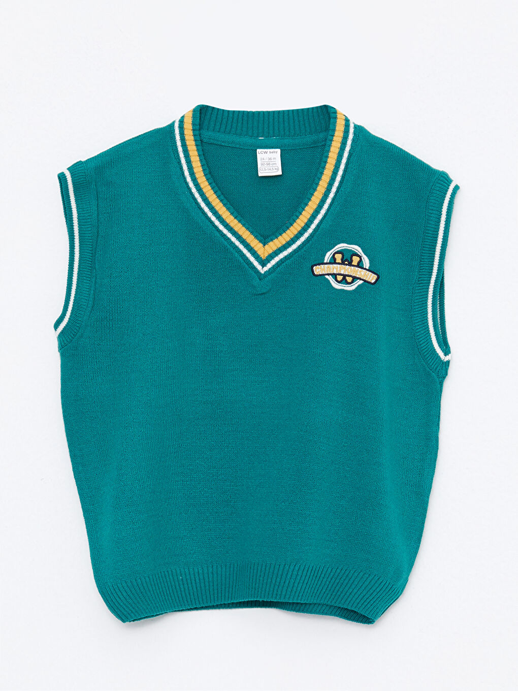 Turkuaz V Yaka Nakış Detaylı Erkek Bebek Triko Süveter