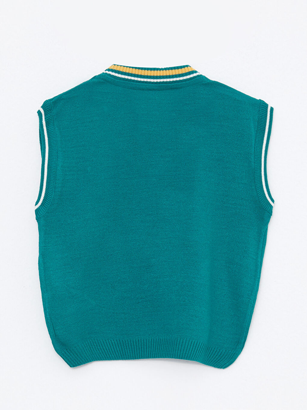 Turkuaz V Yaka Nakış Detaylı Erkek Bebek Triko Süveter-1