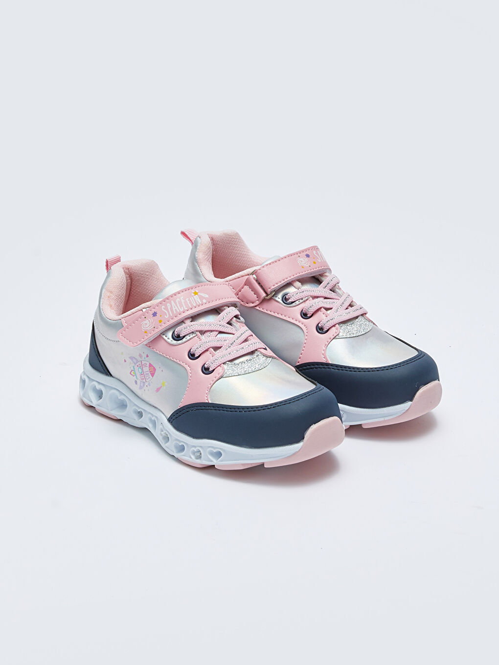 Karışık Baskılı Cırt Cırtlı Işıklı Kız Çocuk Spor Ayakkabı-1