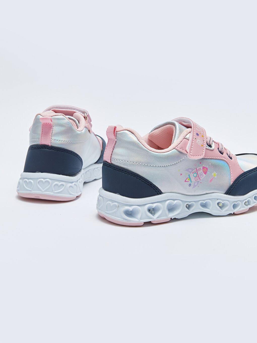 Karışık Baskılı Cırt Cırtlı Işıklı Kız Çocuk Spor Ayakkabı-5