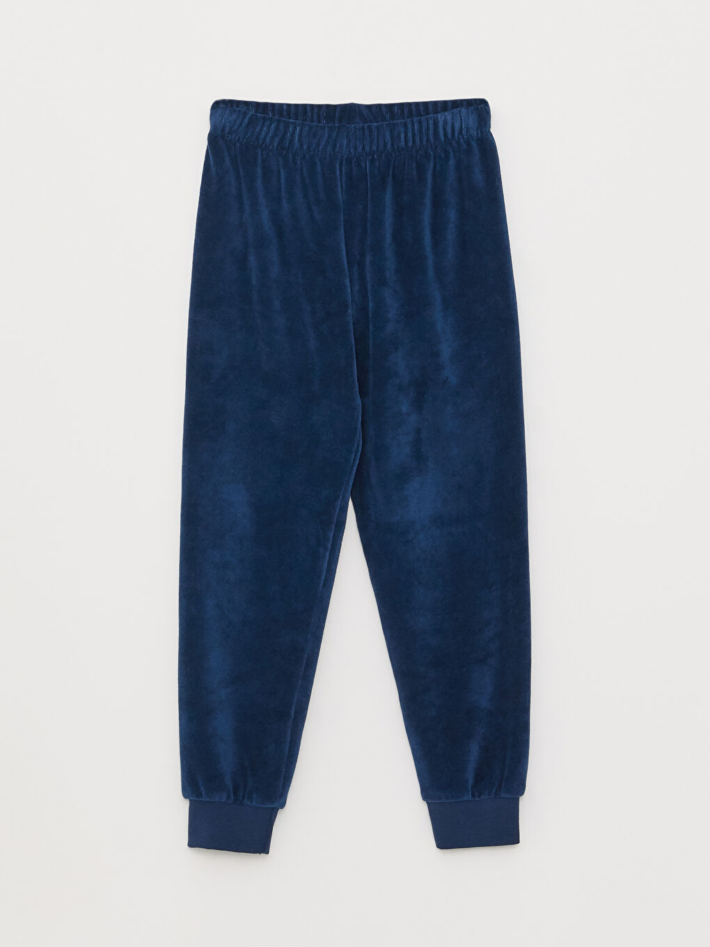 Lacivert Bisiklet Yaka Nakışlı Uzun Kollu Kadife Erkek Çocuk Pijama Takımı-2