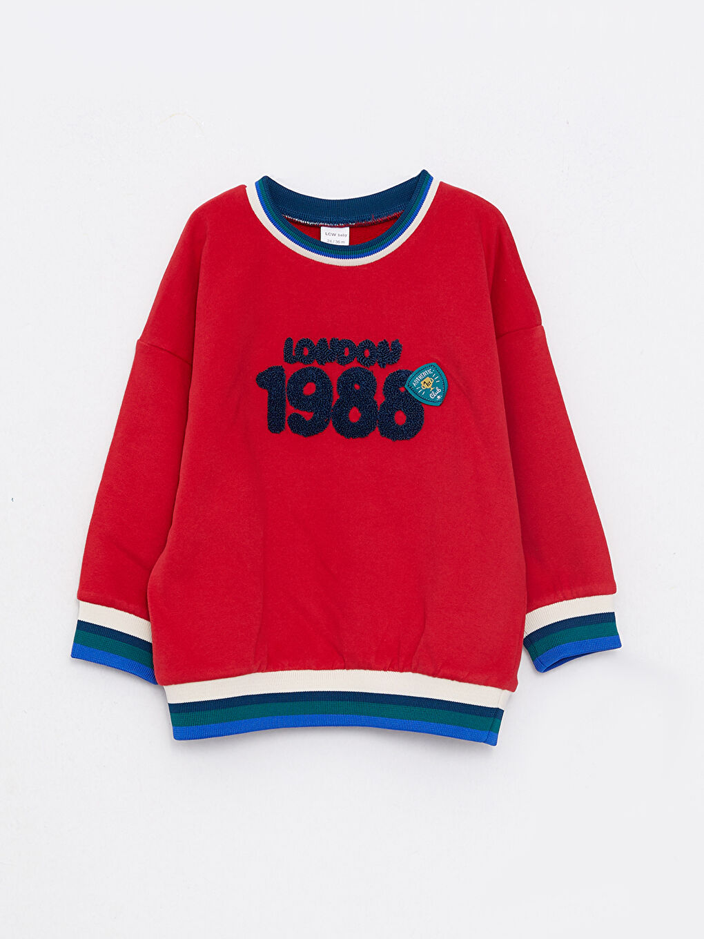 LCW baby Kırmızı Bisiklet Yaka Uzun Kollu Nakış Detaylı Erkek Bebek Sweatshirt