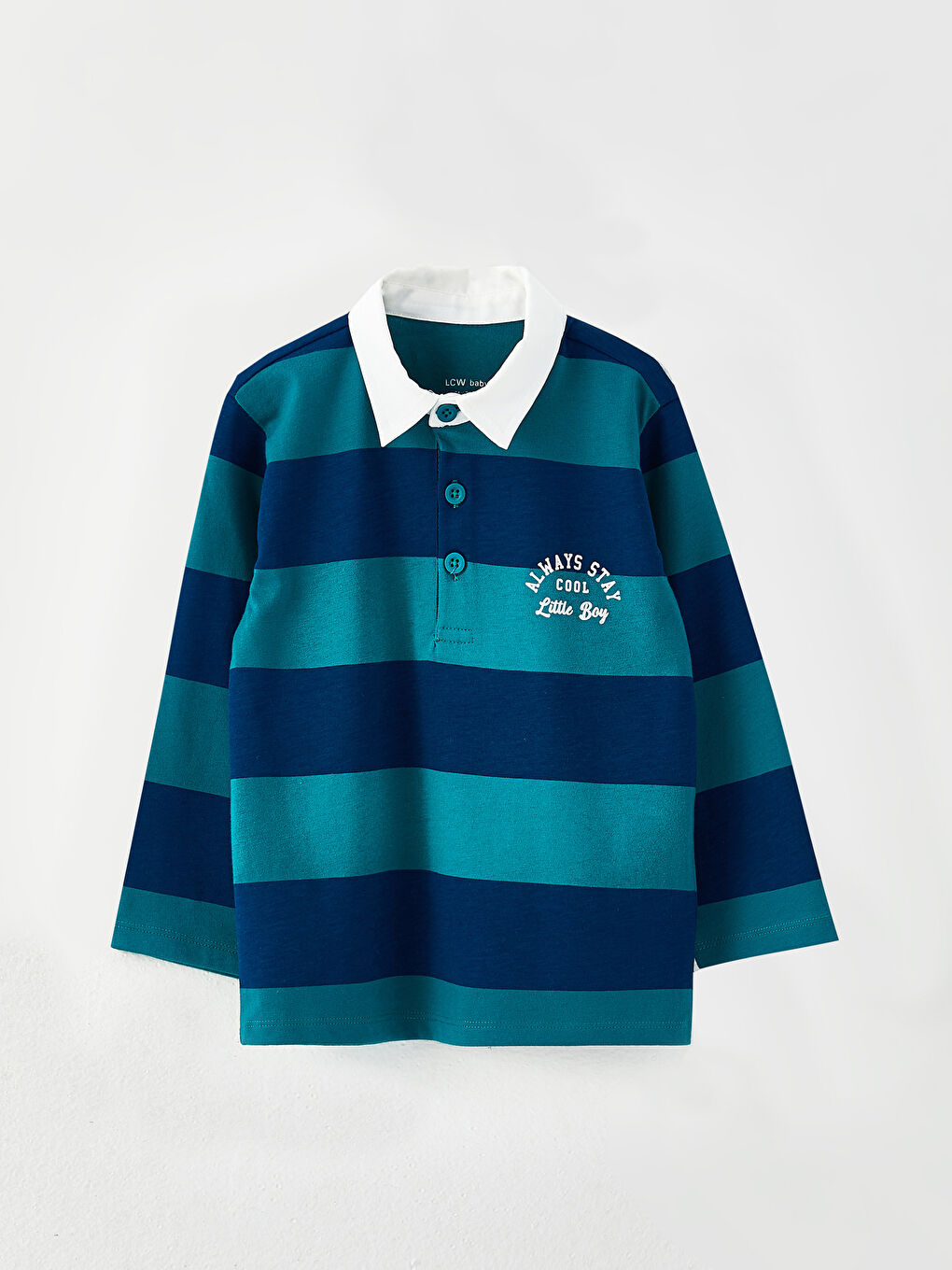 Yeşil Polo Yaka Uzun Kollu Çizgili Erkek Bebek Tişört-4