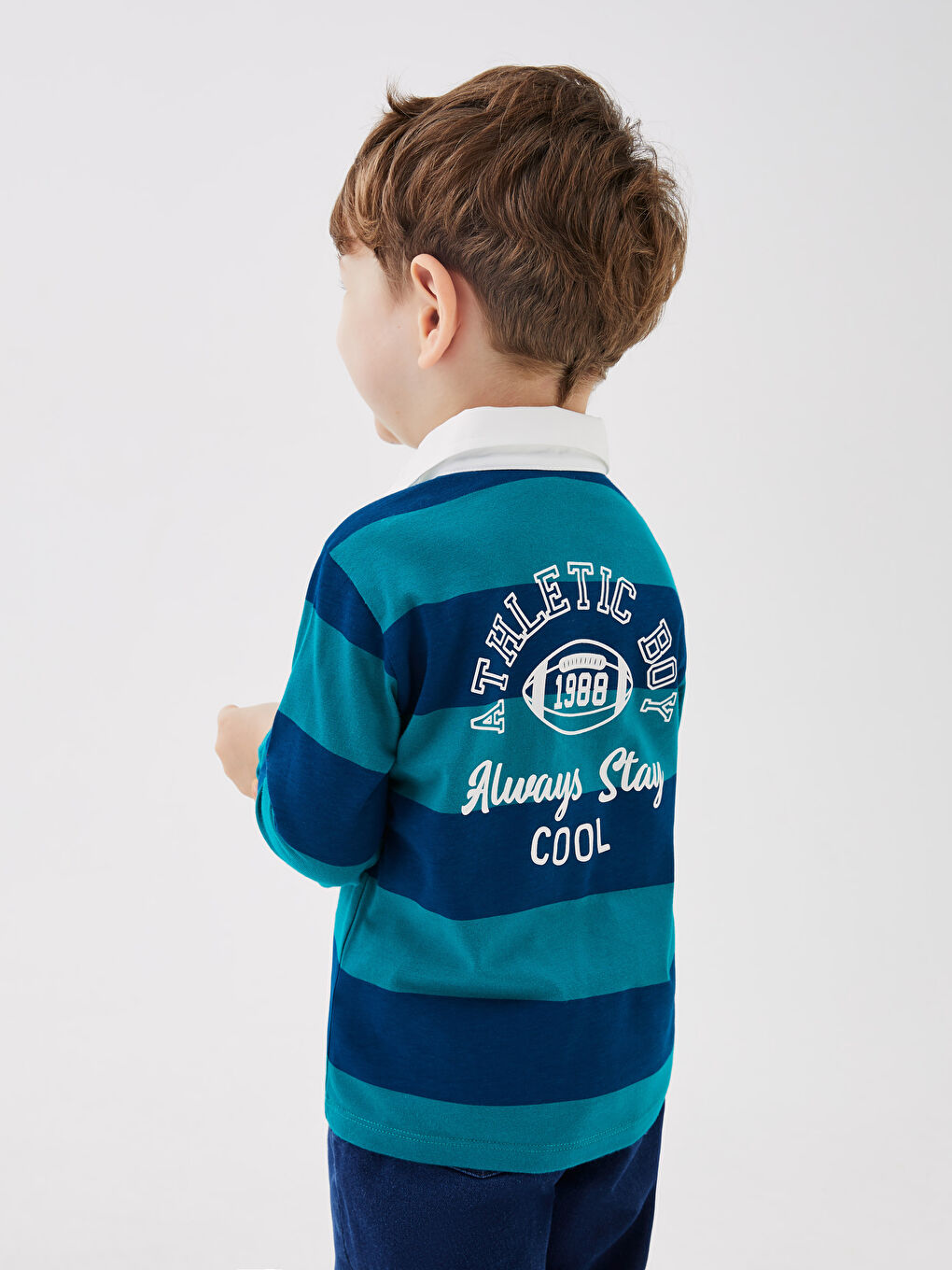 Yeşil Polo Yaka Uzun Kollu Çizgili Erkek Bebek Tişört-3