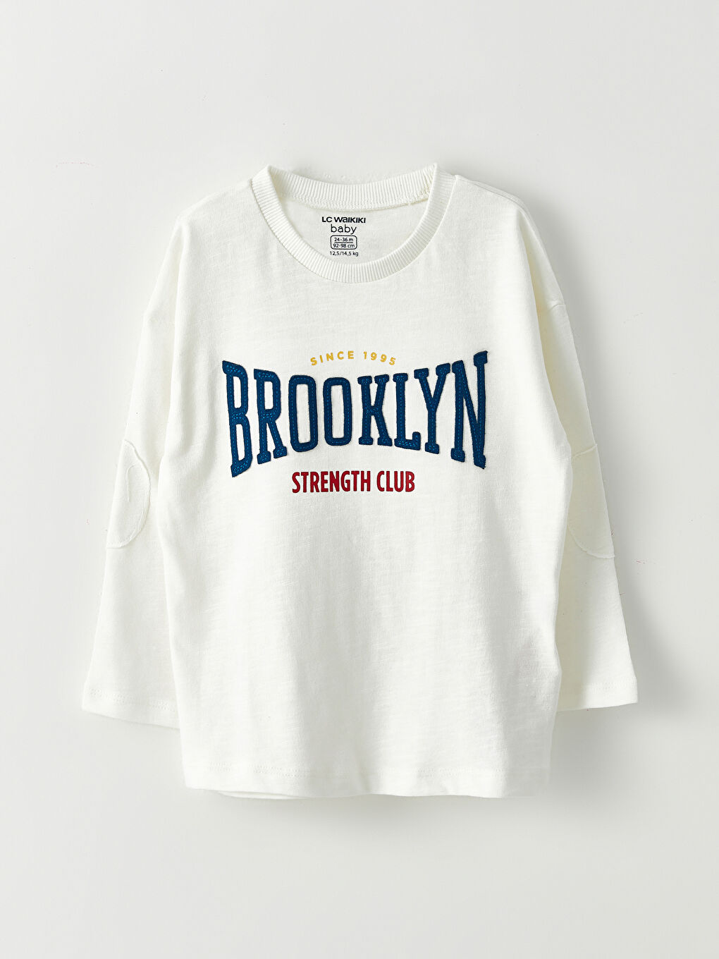 Ekru Bisiklet Yaka Uzun Kollu Baskılı Erkek Bebek Tişört