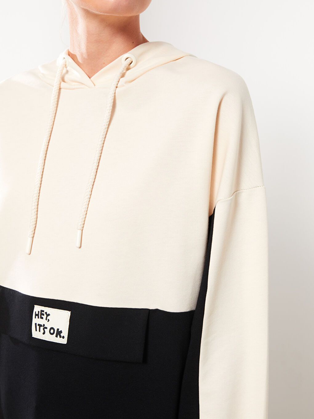 Hooded Color Block Long Sleeve Oversize Women's Sweatshirt Tunic-3