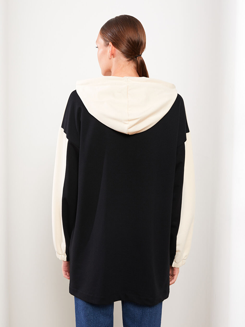 Hooded Color Block Long Sleeve Oversize Women's Sweatshirt Tunic-4