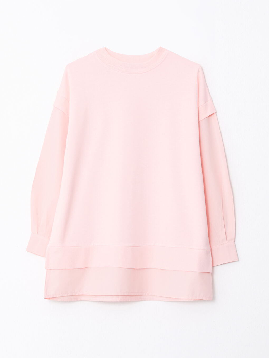 LCW Modest Açık Pembe Bisiklet Yaka Düz Oversize Kadın Sweatshirt Tunik - 5