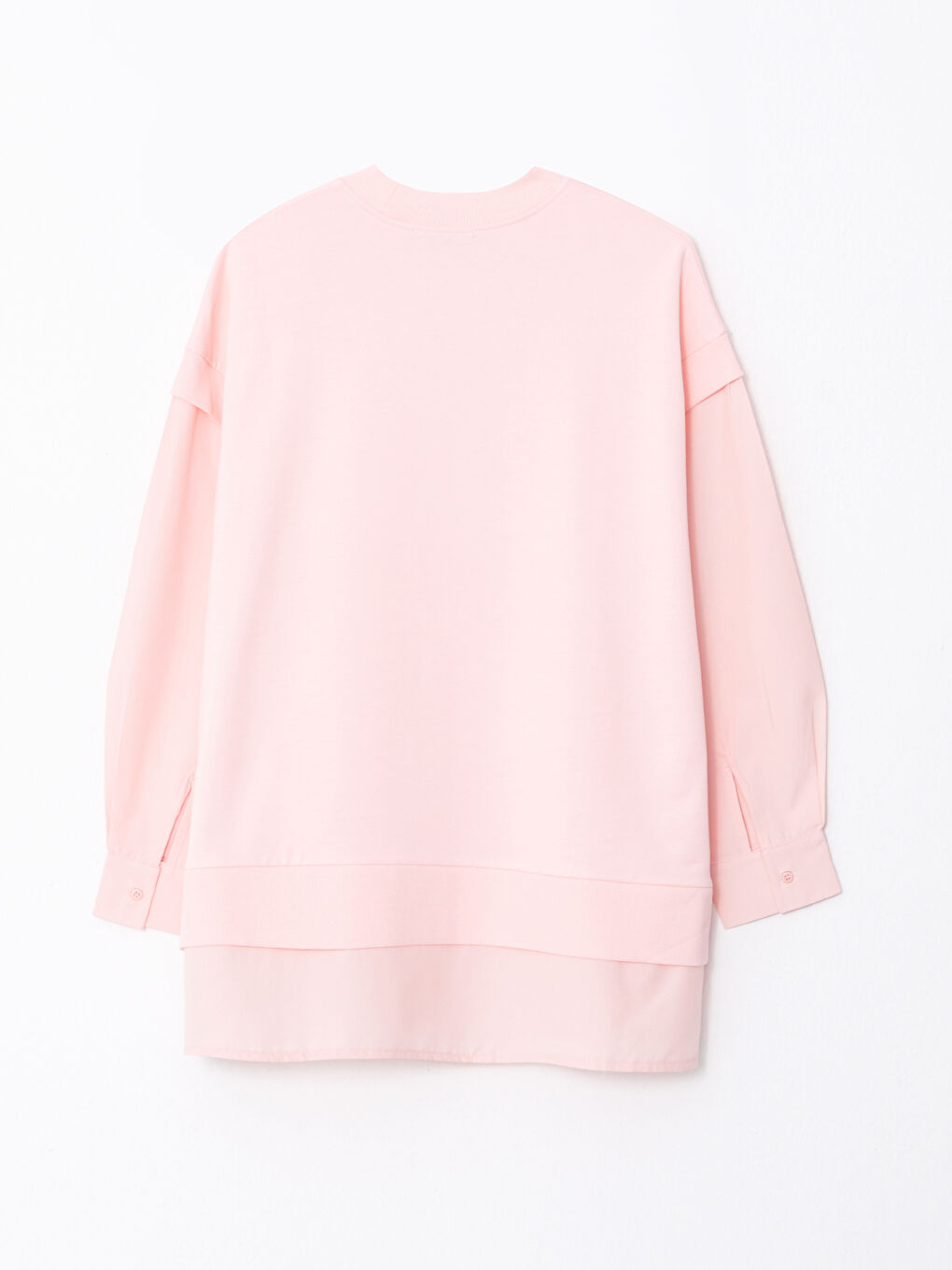 LCW Modest Açık Pembe Bisiklet Yaka Düz Oversize Kadın Sweatshirt Tunik - 6