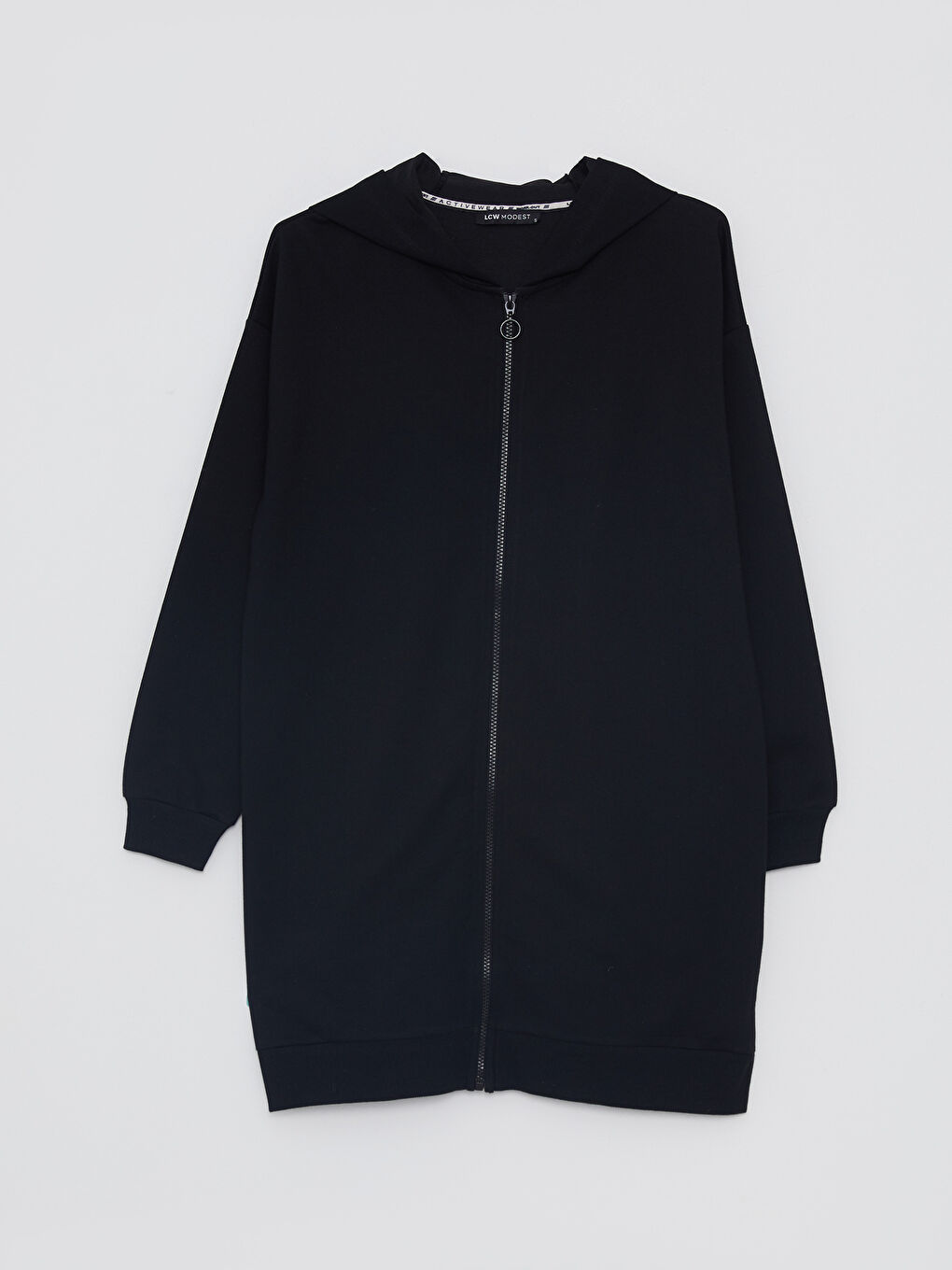 Siyah Kapüşonlu Düz Uzun Kollu Oversize Kadın Hırka-5