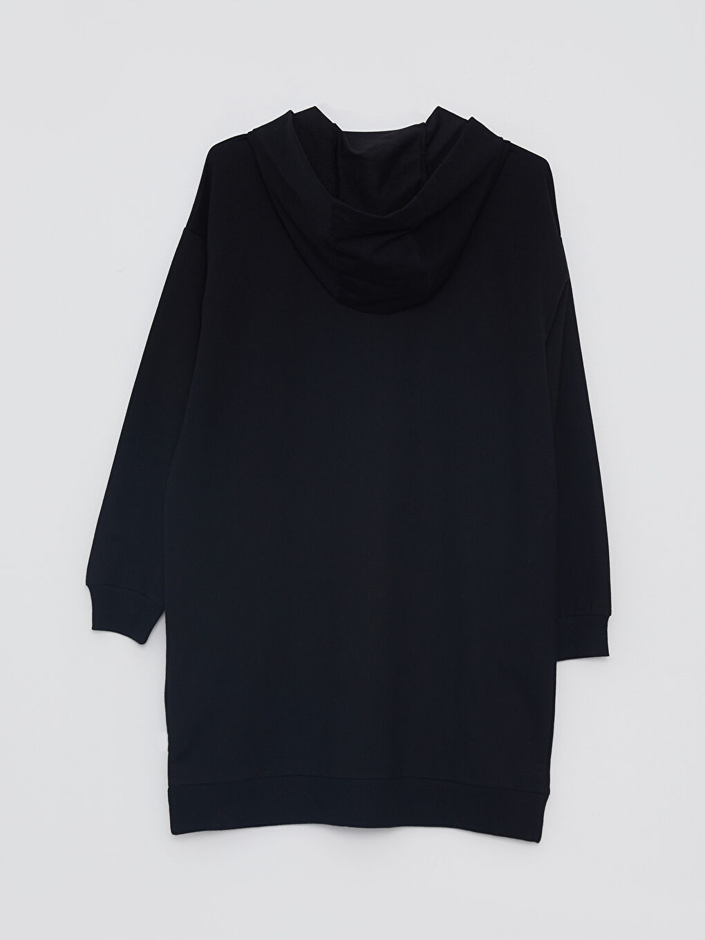 Siyah Kapüşonlu Düz Uzun Kollu Oversize Kadın Hırka-6