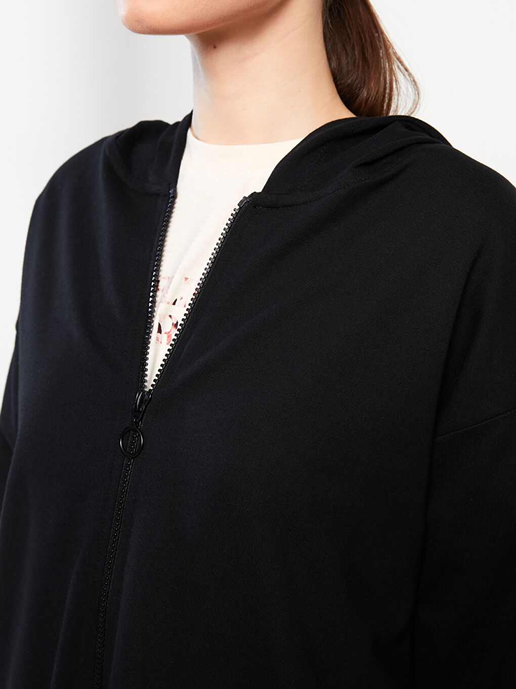 Siyah Kapüşonlu Düz Uzun Kollu Oversize Kadın Hırka-3