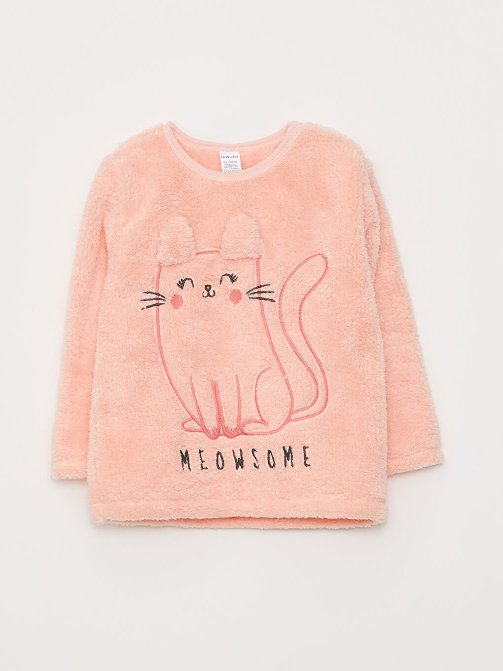 Crew Neck Long Sleeve Embroidery Detailed Baby Girl Plush Pajamas Set-1