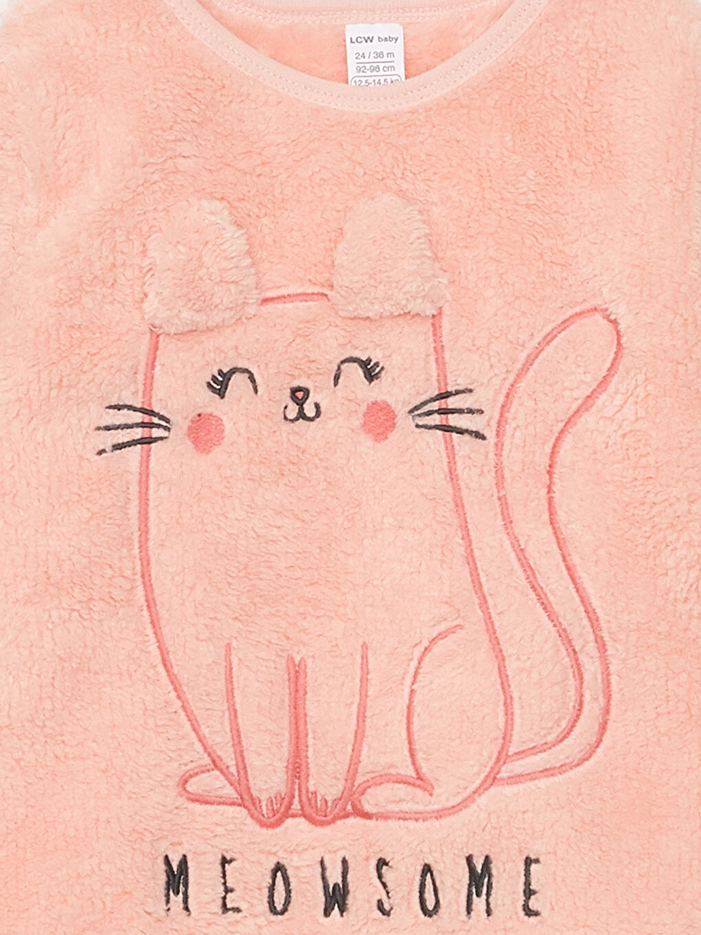 Crew Neck Long Sleeve Embroidery Detailed Baby Girl Plush Pajamas Set-3