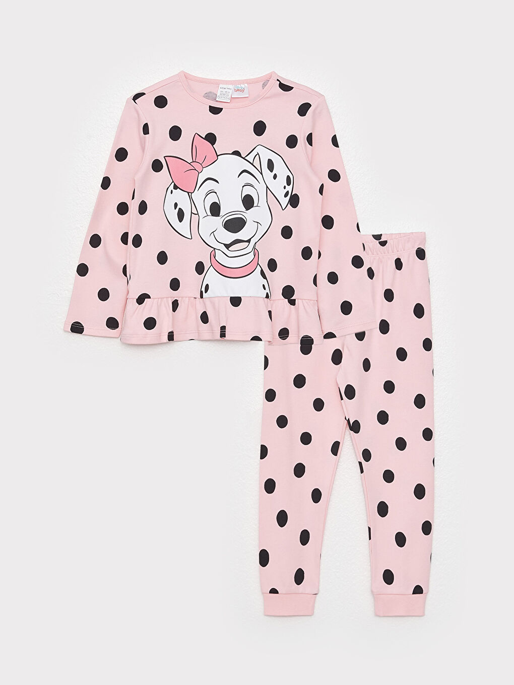 LCW baby Pembe Baskılı Bisiklet Yaka Uzun Kollu 101 Dalmaçyalı Baskılı Kız Bebek Pijama Takım