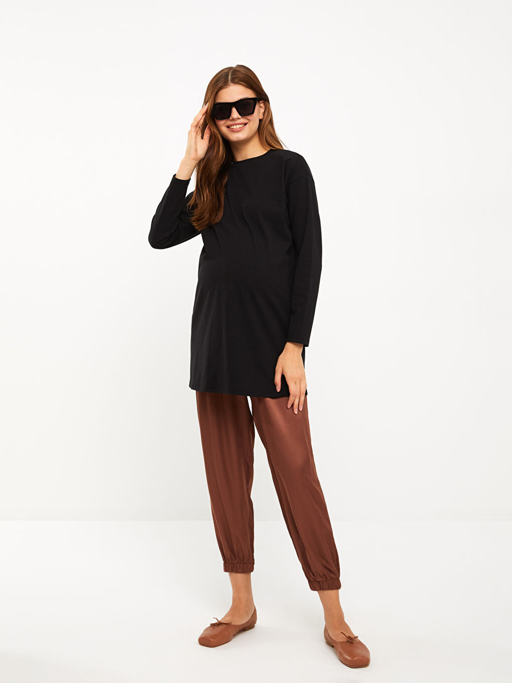 LCWAIKIKI Maternity Bisiklet Yaka Düz Uzun Kollu Hamile Tunik -W2DS67Z8-CVL
