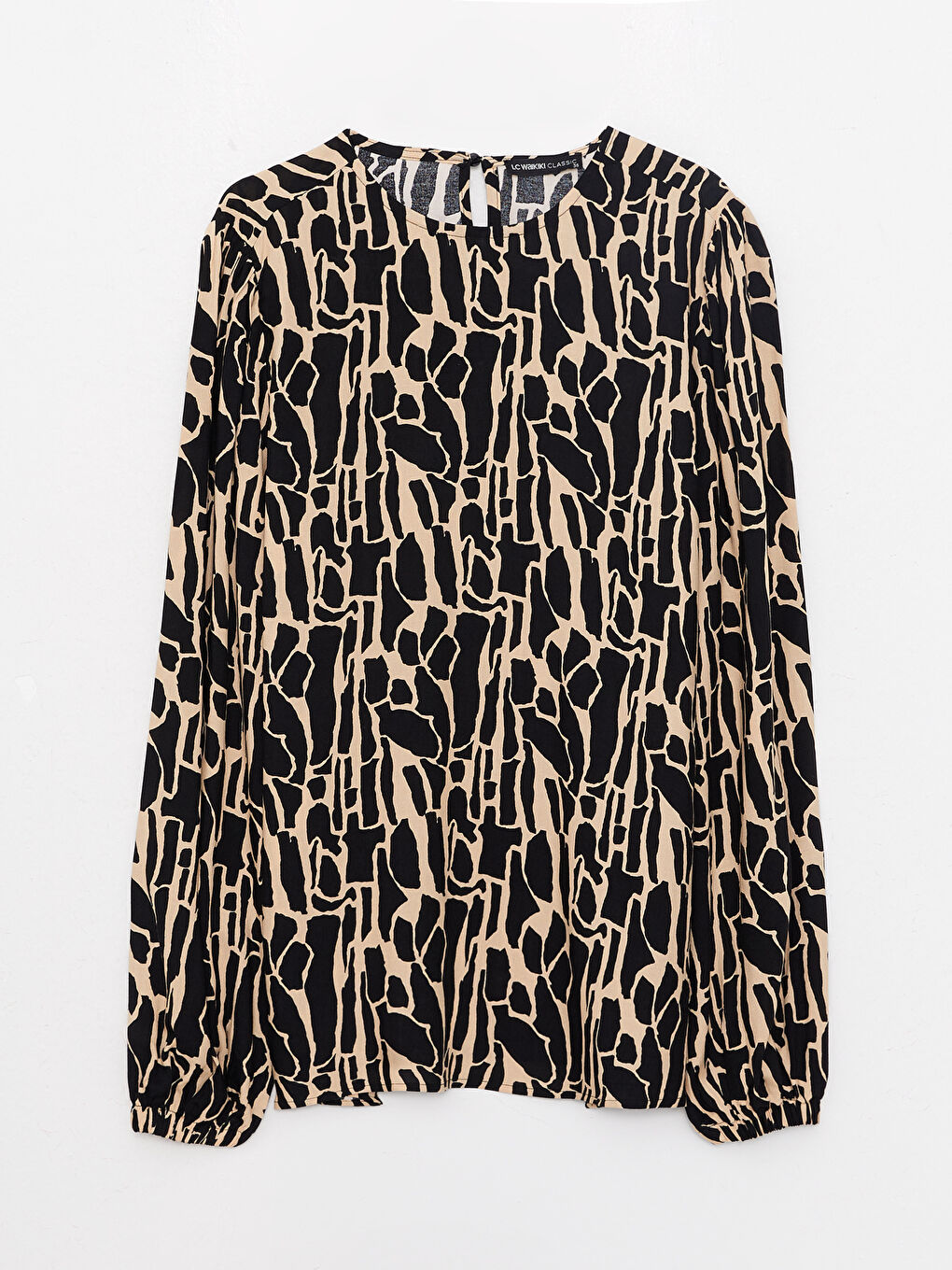 Karışık Bisiklet Yaka Desenli Uzun Kollu Viskon Kadın Bluz-5