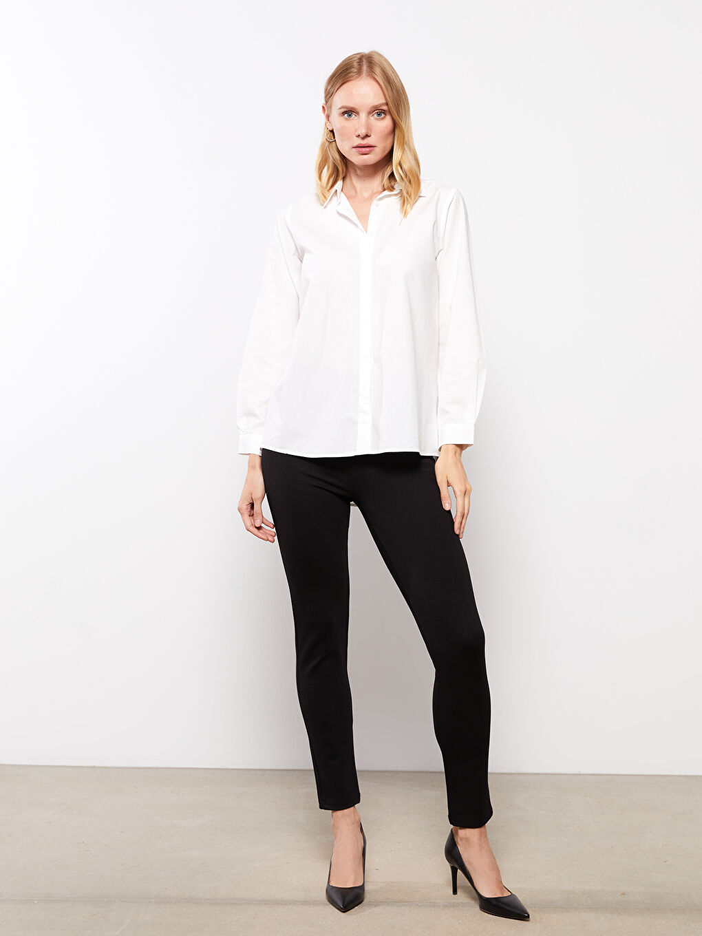 Риза за жени с копчета, редовна кройка, дълъг ръкав, поплин-2