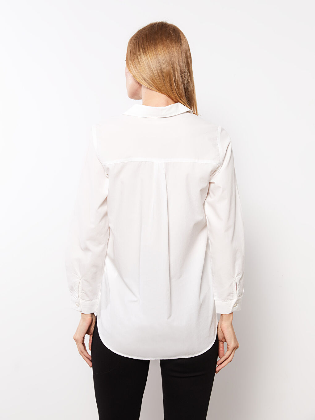 Риза за жени с копчета, редовна кройка, дълъг ръкав, поплин-4