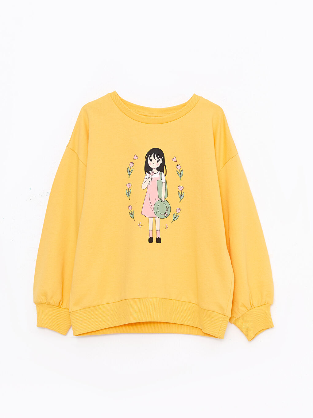 سويتشيرت و سروال رياضي بكم طويل مطبوع بكول مدور ديال البنات-1