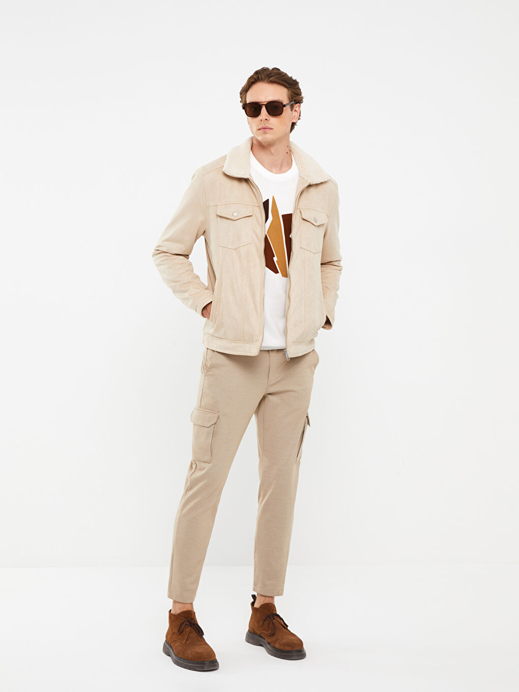 Bej Slim Fit Erkek Kargo Pantolon