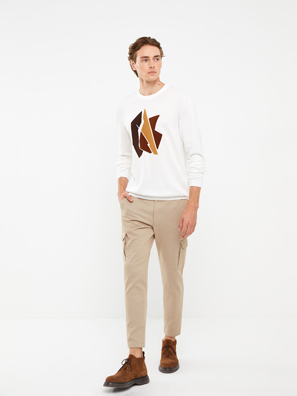 Bej Slim Fit Erkek Kargo Pantolon-1