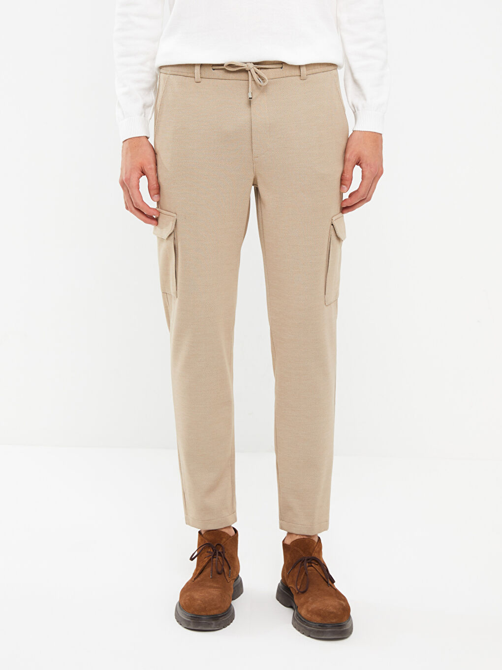 Bej Slim Fit Erkek Kargo Pantolon-3