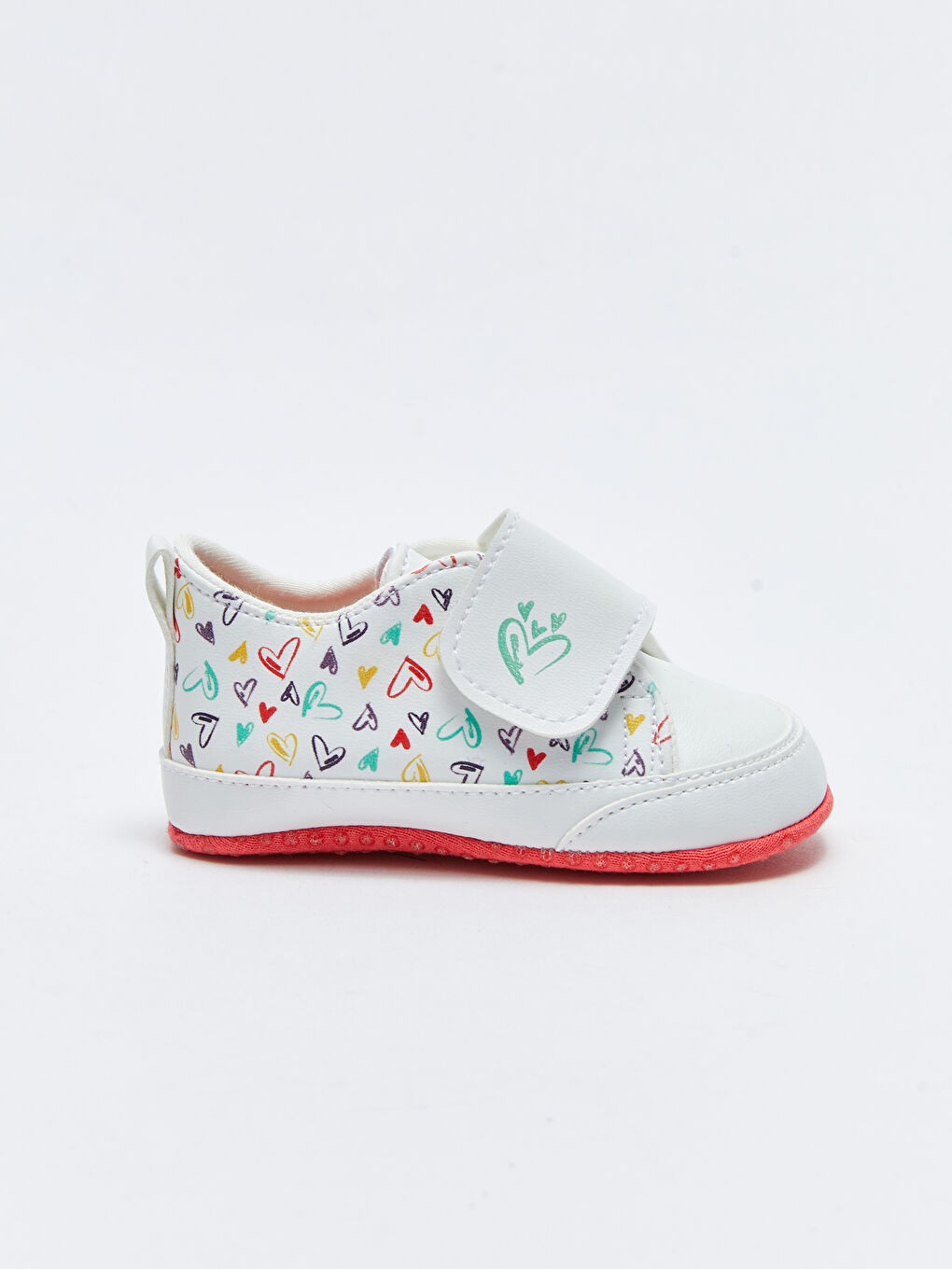 Beyaz Deri Görünümlü Baskılı Cırt Cırtlı Kız Bebek Yürüme Öncesi Ayakkabı-1