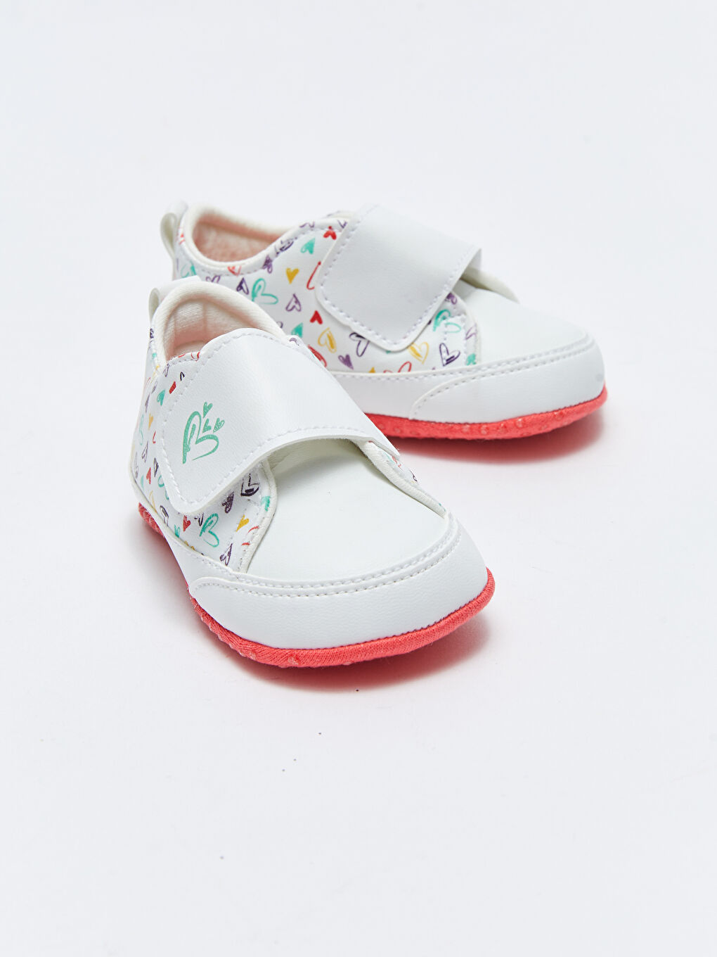Beyaz Deri Görünümlü Baskılı Cırt Cırtlı Kız Bebek Yürüme Öncesi Ayakkabı-2