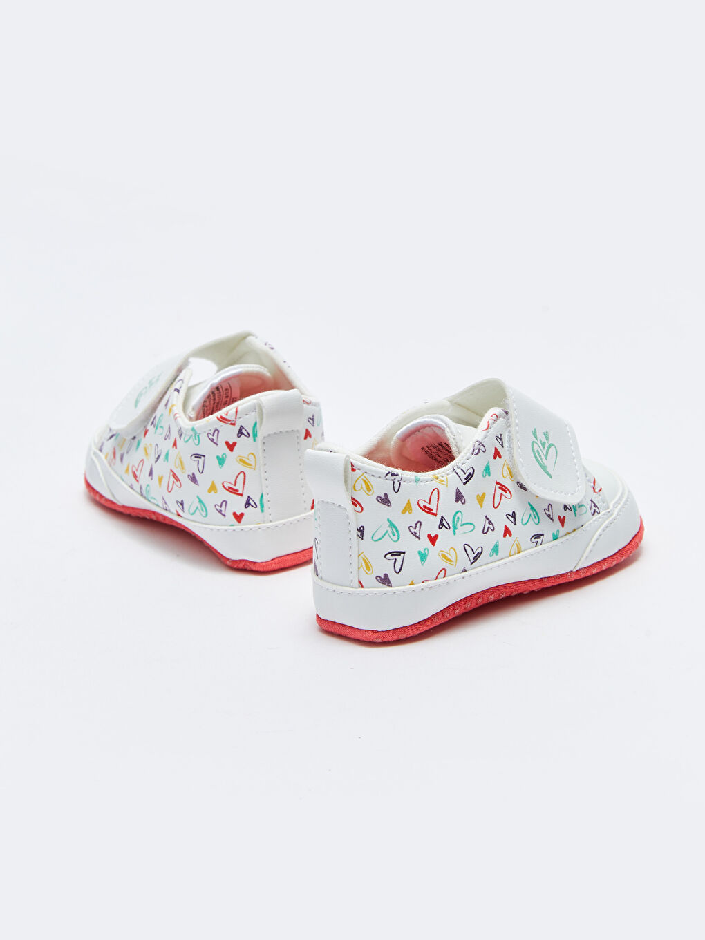 Beyaz Deri Görünümlü Baskılı Cırt Cırtlı Kız Bebek Yürüme Öncesi Ayakkabı-4