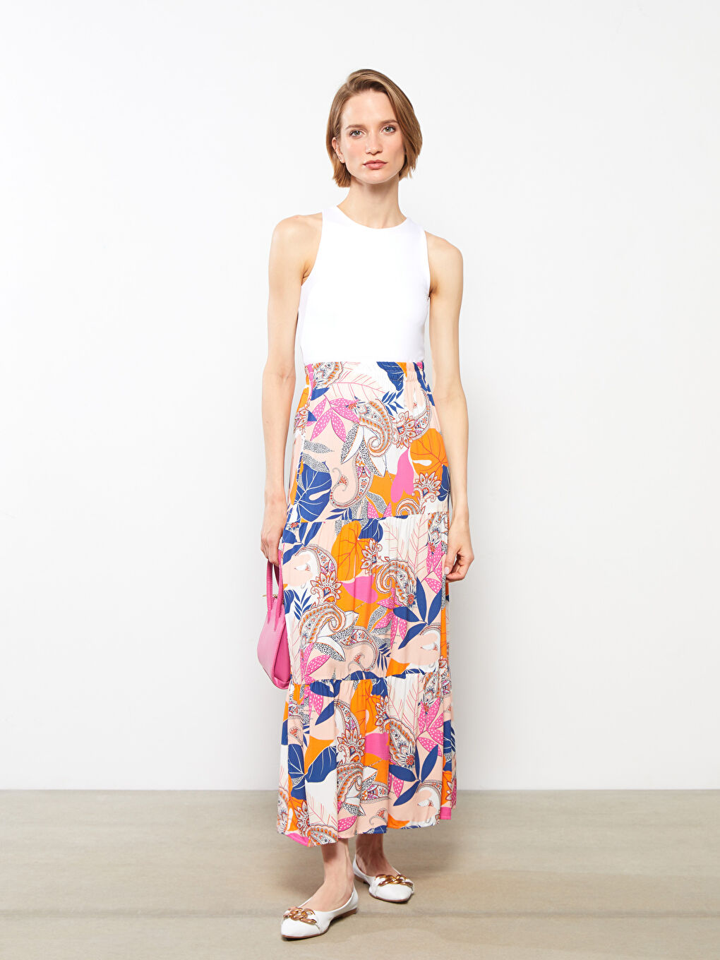 Suknja od viskoze sa elastičnim strukom i uzorkom za žene