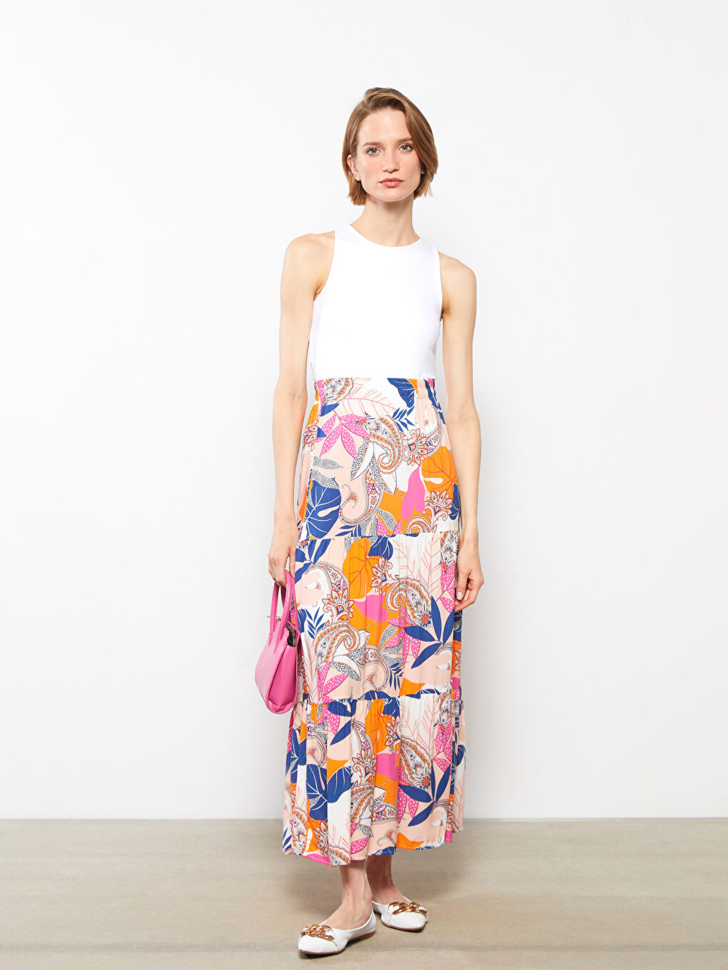 Suknja od viskoze sa elastičnim strukom i uzorkom za žene-1