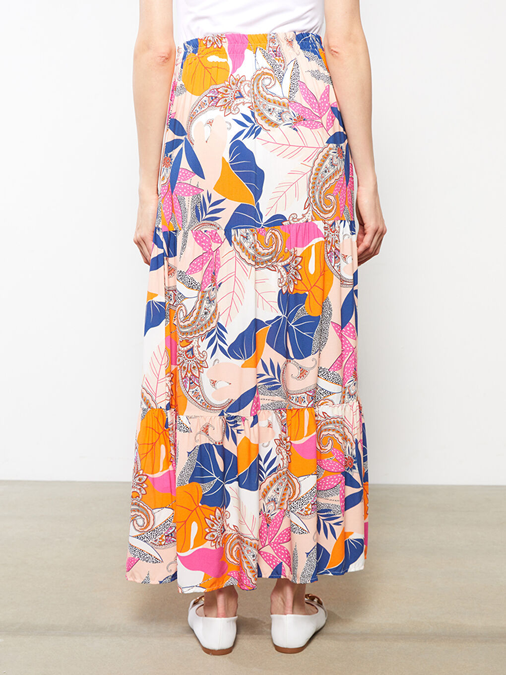 Suknja od viskoze sa elastičnim strukom i uzorkom za žene-4