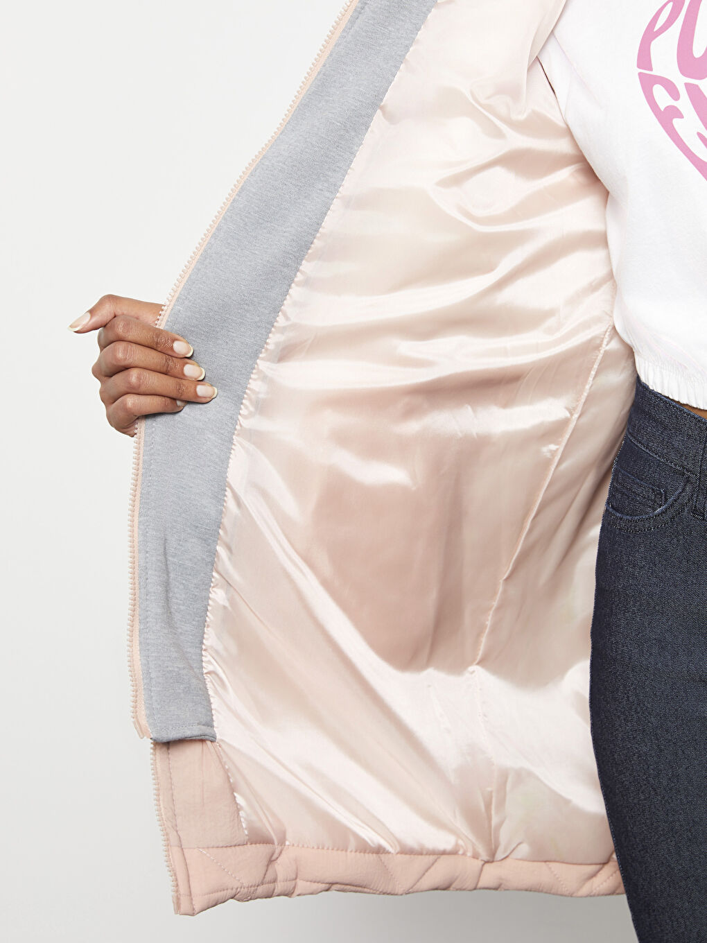 Pembe Kapüşonlu Kapitone Kadın Şişme Mont-3