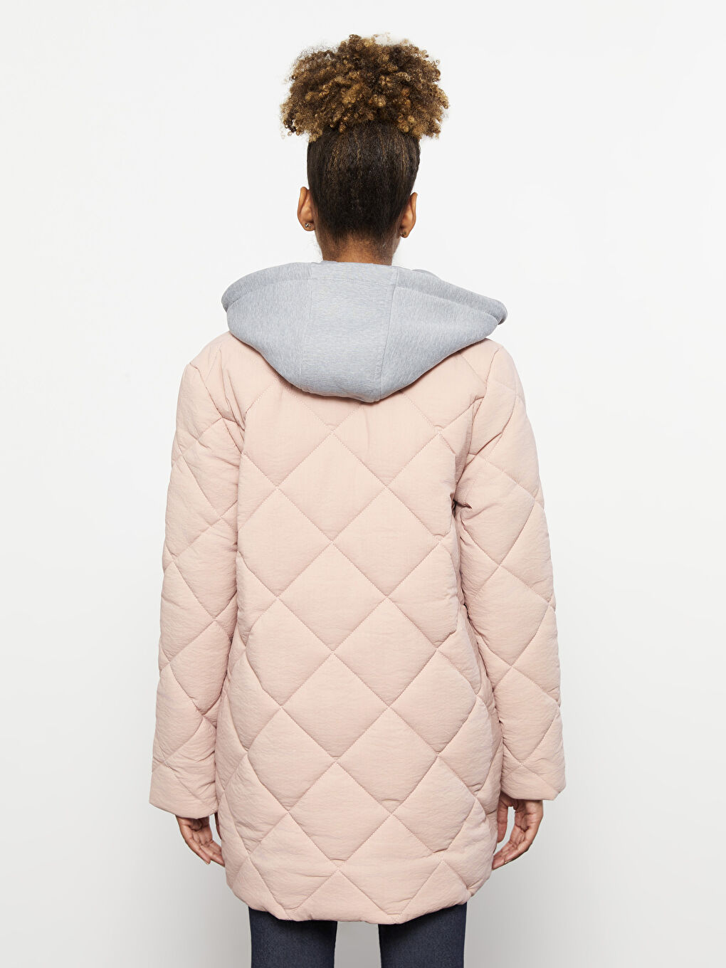 Pembe Kapüşonlu Kapitone Kadın Şişme Mont-5